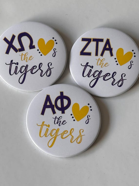 Sorority 3" Game Day Button - Loves the Tigers Purple/Gold