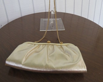 Midcentury 60s Gold Clutch Purse with Chain