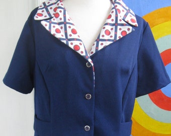 60s Red White and Blue Knit Suit / L