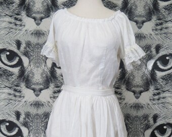 60s White Cotton Peasant Squaredance Set / M / L
