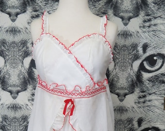 60s Red and White Babydoll Teddy and Panties Set / M / L