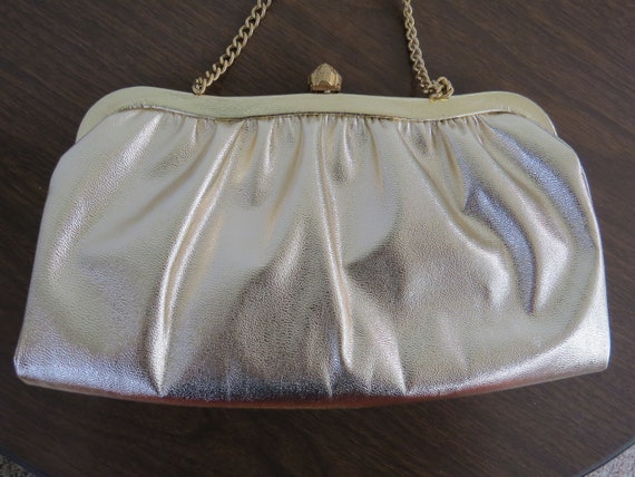 Midcentury 60s Gold Clutch Purse with Chain - image 2