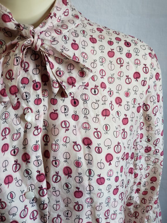 1950s Silk Feel Apple Print Blouse with Bow by Ret