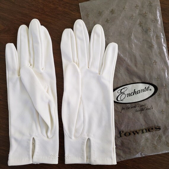 Midcentury Beaded White Stretch Gloves by Miss Ar… - image 2