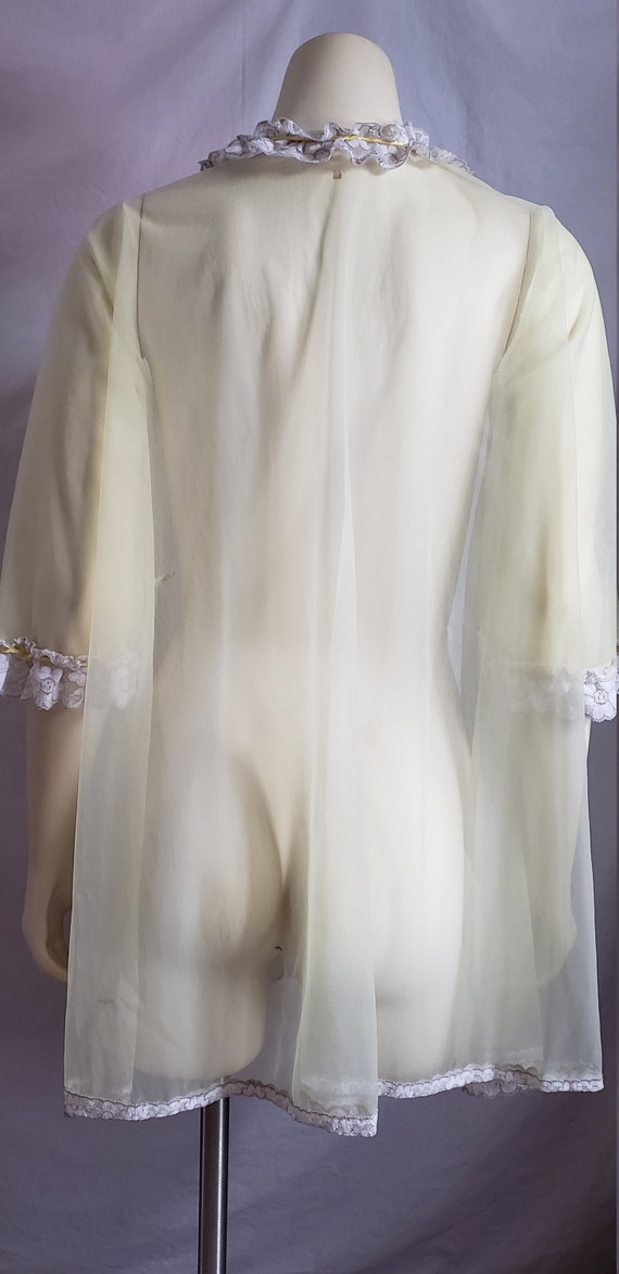 60s Sheer Yellow Bed Jacket with Gray and White /… - image 3