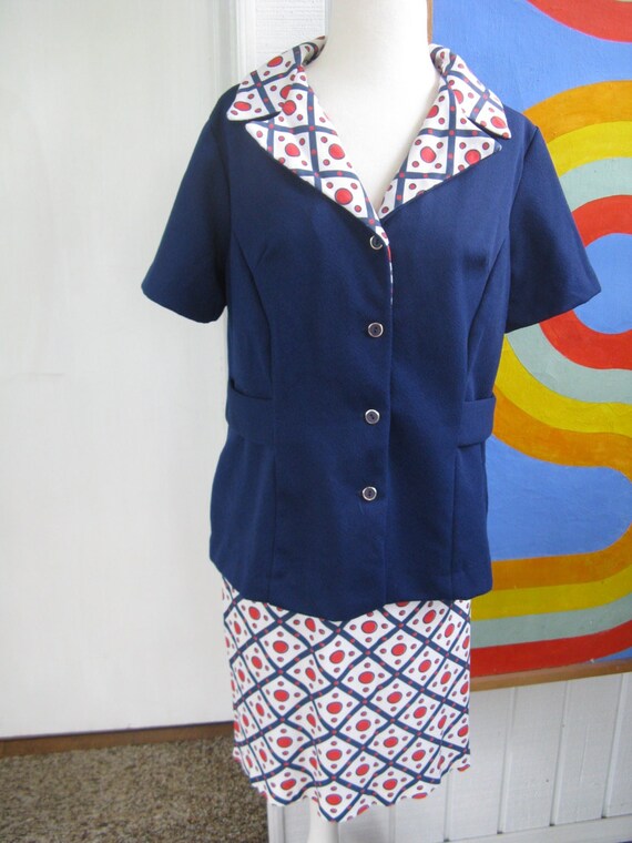 60s Red White and Blue Knit Suit / L - image 1