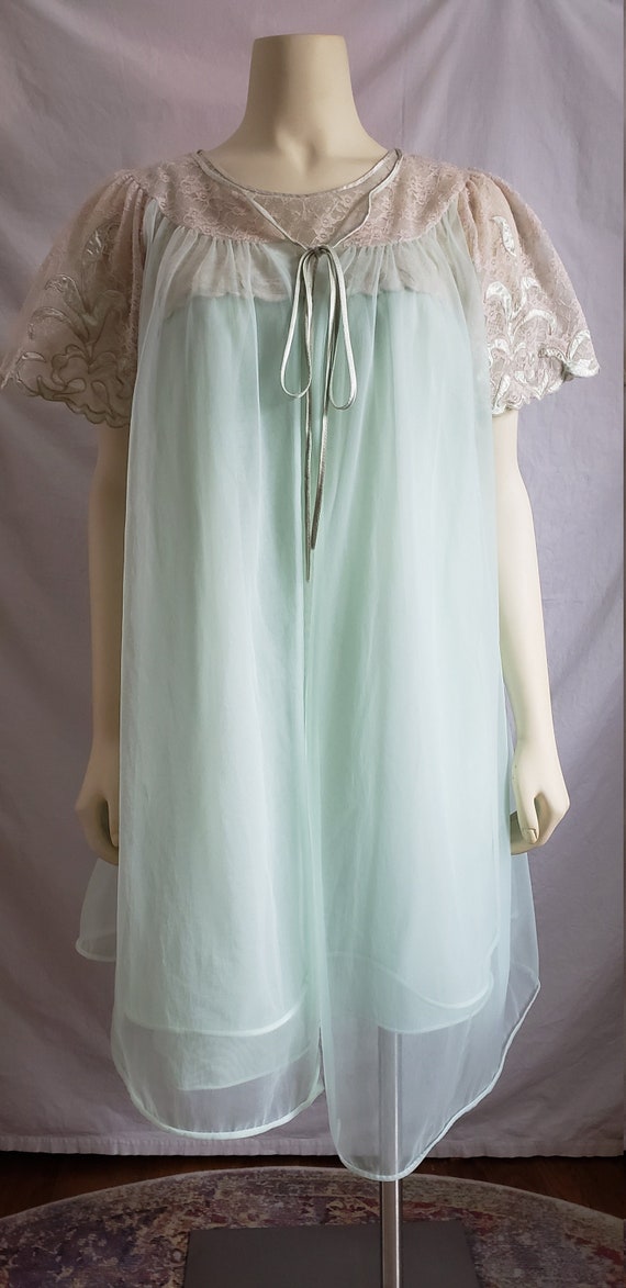 1960s Sheer Aqua Night Gown and Robe Set by Sears 