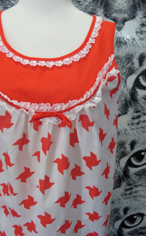 60s / 70s Red and White Nightie / L / XL - image 3