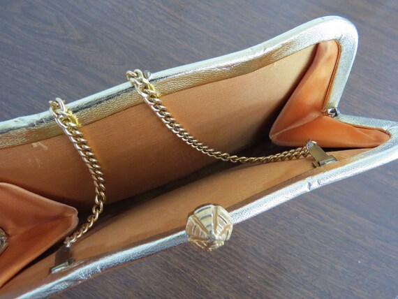 Midcentury 60s Gold Clutch Purse with Chain - image 4