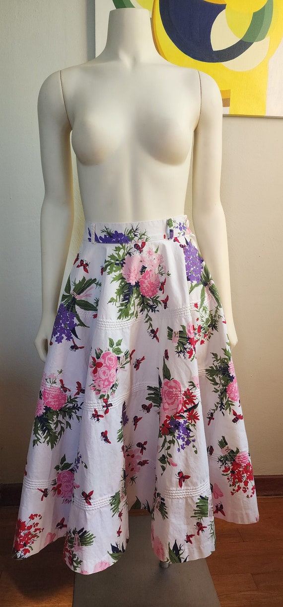 1950s Bees and Flowers Novelty Print Circle Skirt 