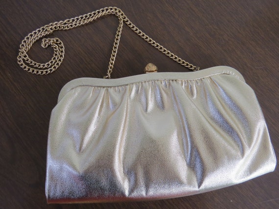 Midcentury 60s Gold Clutch Purse with Chain - image 3