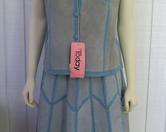 70s New Old Stock Leather Patchwork Skirt Suit by Ms. Today, L