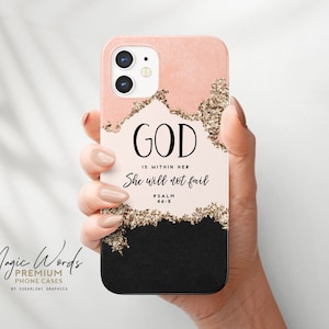Psalm 46:5 Phone Case God Is Within Her She Will Not Fail Bible Verse iPhone Case Christian Quote Coral Pink Samsung Phone Case
