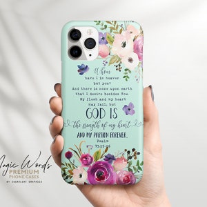 Psalm 73:25-26 Bible Verse iPhone Case God is the Strength of My Heart and My Portion Forever Mint Green Bible Scripture Quote Samsung Case