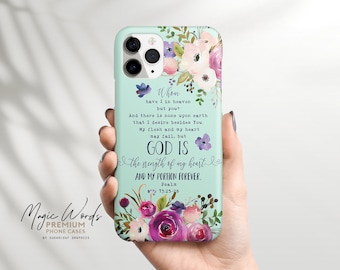 Psalm 73:25-26 Bible Verse iPhone Case God is the Strength of My Heart and My Portion Forever Mint Green Bible Scripture Quote Samsung Case