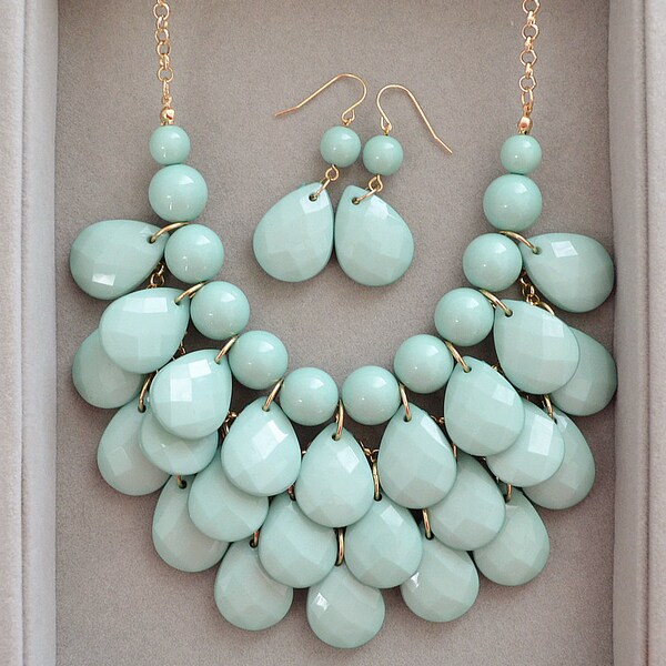 2016 Hottest Wedding Color Mint - Teardrop Statement Necklace