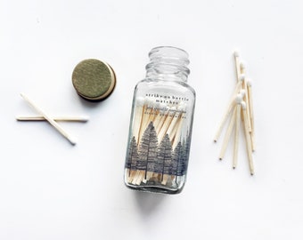 Noble Fir Trees Match Jar. White Bottle Matches. Minimalist Match Holder. Guy, Groomsmen Gift. Woodsy Matchstick Accessory. Candle Lighter.