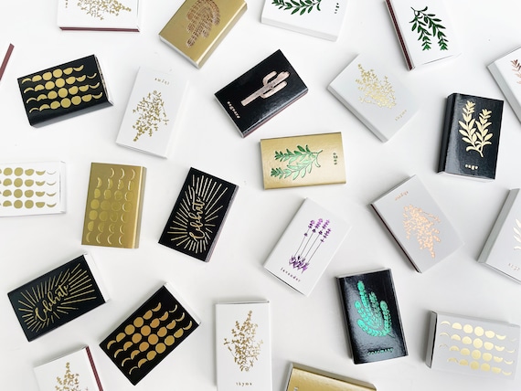 24 SLIGHT MISPRINT MATCHBOXES. Slightly Imperfect Prints. Bulk Decorative Matchbooks. Small Flaws. Foil Stamped Matchbox. Embossed Matches.