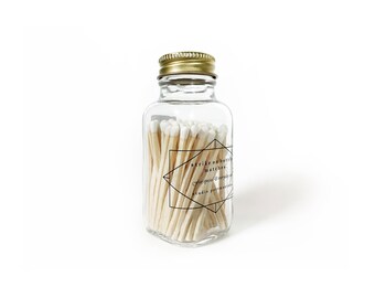 Geometric 2" Square Jar Matches. Minimal Matches. Pretty Match Bottle. Modern Match Cloche Gift. Glass Match Holder with Striker, Gold Lid.