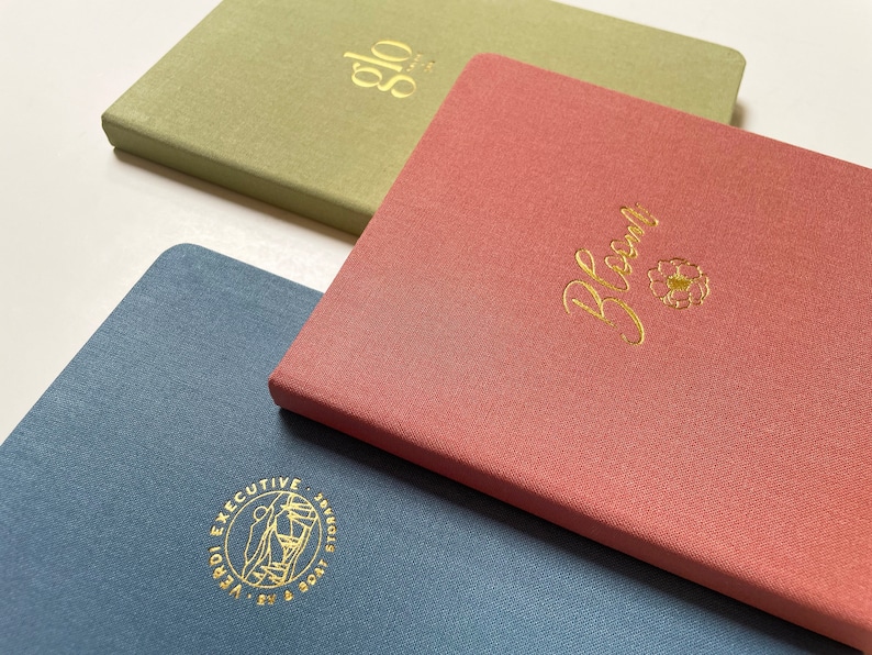 Custom Logo Foil Embossed Linen Notebooks Personalized Linen Bound Custom Logo Foil Embossed Linen Notebooks Personalized Linen Bound