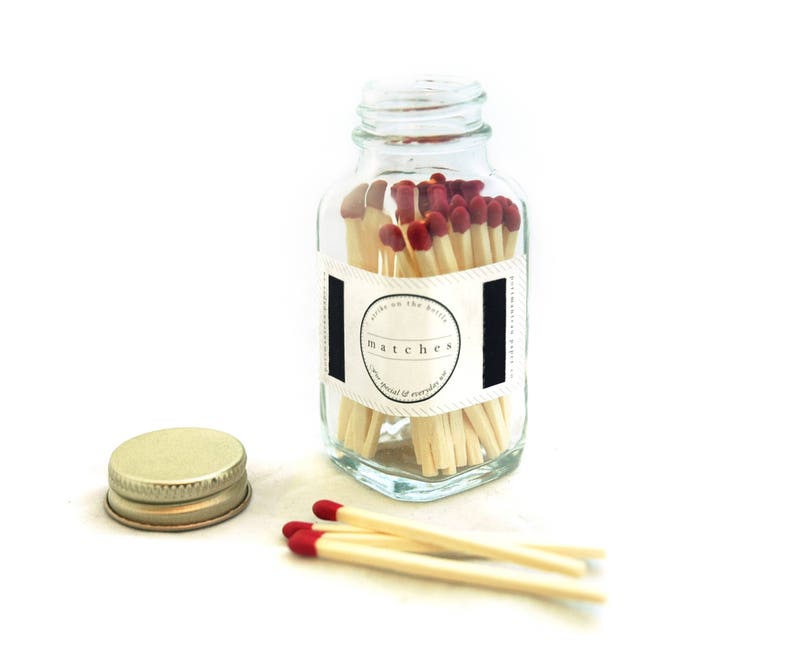 Red Square Bottle Matches. Fancy Jar Matches. Strike on Etsy