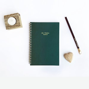 Personalized Forest Green Hardcover Spiral Notebook. Custom Text Wire Notepad. Custom Blank Book. Write, Sketch, Journal, Travel Book.