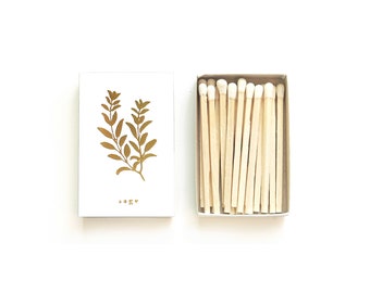 Sage Botanical Foil Stamped Matchboxes. Emboss Herb Print Matches. Vineyard, Garden, Outdoor Wedding Favor. Pastel Room Decor. Candle Tool.