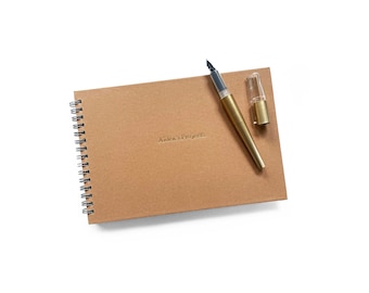 Personalized Kraft Spiral Hardcover Notebook. Custom Blank Sketchbook. Custom Text Wire Notepad. Blank Journal. Custom Wedding Guestbook.