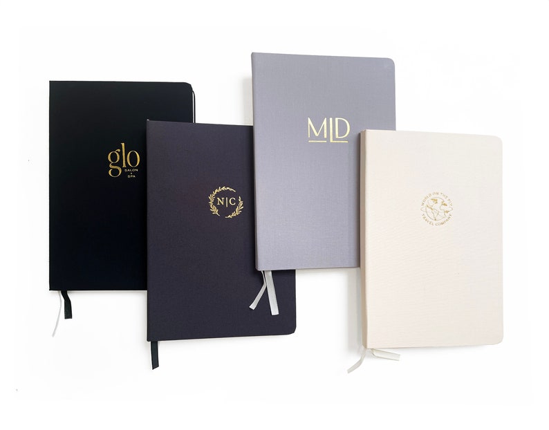 Custom Logo Linen Notebooks; Foil Embossed A5 Journal. Personalized ...