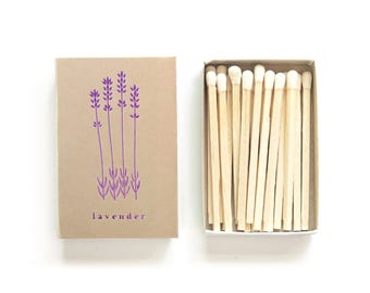 Lavender Botanical Foil Stamp Matchbox. Pastel Purple & Oatmeal Emboss Herb Print Matches. Vineyard, Garden, Outdoor Wedding Favor, Decor.