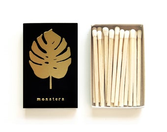 Monstera Leaf Botanical Foil Stamped Matchbox. Plant Lover Decor. Tropical Wedding Favor. Embossed Jungle Matches. Candle Gift. Match Box.