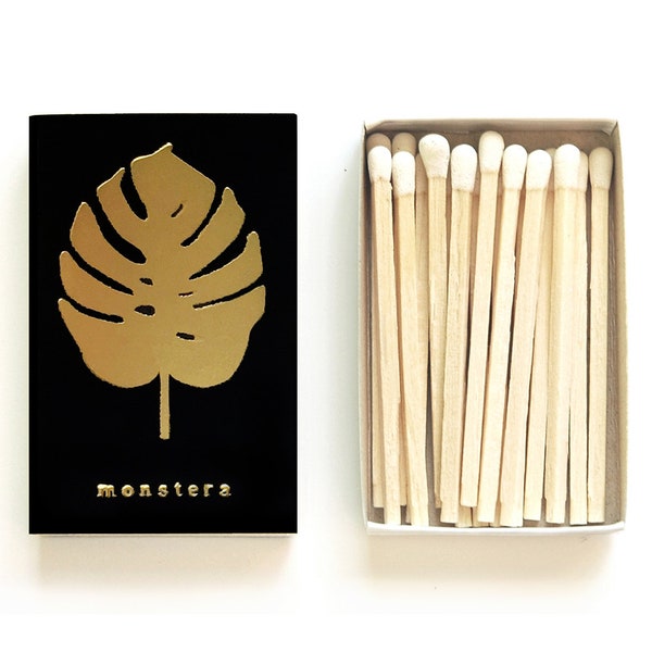 Monstera Leaf Botanical Foil Stamped Matchbox. Plant Lover Decor. Tropical Wedding Favor. Embossed Jungle Matches. Candle Gift. Match Box.