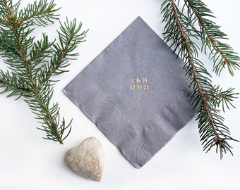 Custom Cocktail Napkins. Personalized Paper Beverage Napkins. Custom Wedding Napkins. Date, Monogram Bar Napkins. Set of 50 Party Napkins.