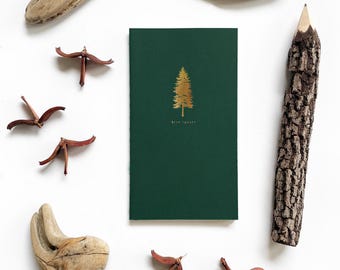 Minicuaderno de punto de cruz de abeto azul. Cuaderno de notas de pino. Diario de bolsillo de bosque. Bloc de notas de repuesto Evergreen. Libreta cosida verde bosque.