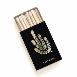 Rosemary Botanical Foil Stamped Matchbox. Embossed Herb Print Matches. Greenery Decor. Candle Tool. Culinary, Cooking, Chef, Foodie Gift
