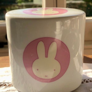 Vintage Miffy Ceramic Money Box Pink & White Oval Elliptical Shape