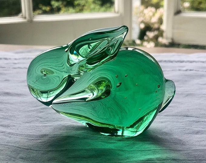 Lead Crystal Rabbit Gorgeous Hand-blown Emerald Green Art Glass Lead Crystal Bunny Rabbit ...