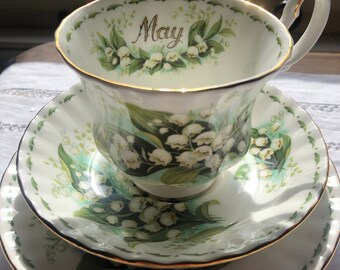 Vintage Trio Lily of the Valley ‘May’ Flowers of The Month by Royal Albert Bone China Tea Cup Saucer And Plate As New Condition