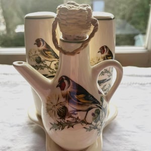 Vintage Brixham Pottery Cruet Set: Goldfinch & Thistle Design