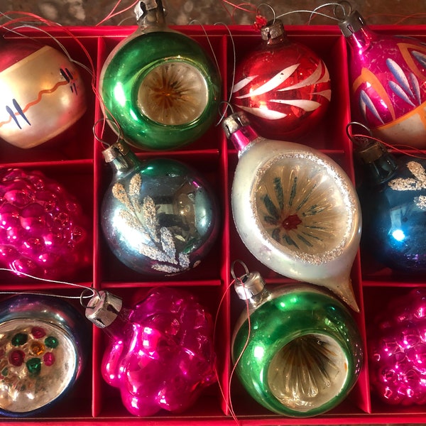 Enchanting Vintage Hand Decorated Glass Christmas Baubles