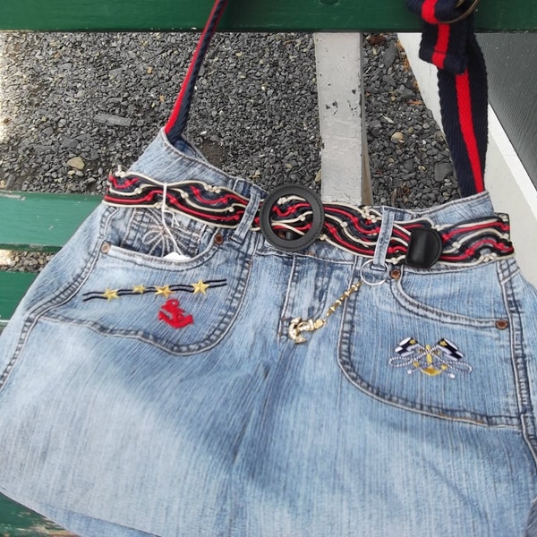 Denim Jeans Bag - Boating / beach bag - jeans handbag - cross body - recycled denim jeans - denim handbag