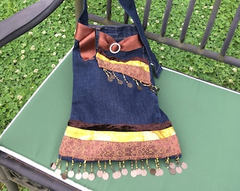 Boho Style cross-body shoppers purse. Denim jeans crossbody bag - upcycled.