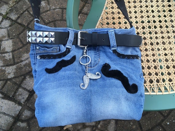 Mustache Jeans Purse Jeans Handbag With Mustaches Denim Bag Jeans Mustache  Bag Denim Purses Made From Jeans Mustache Jeans Purse - Etsy