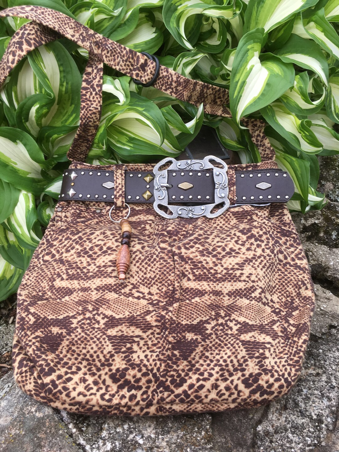 Brown Jeans Bag Wide Belt With Unique Buckle on Denim Etsy