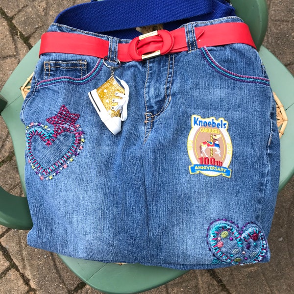 Denim Bag - Knoebels Carousel Horse  - repurposed jeans