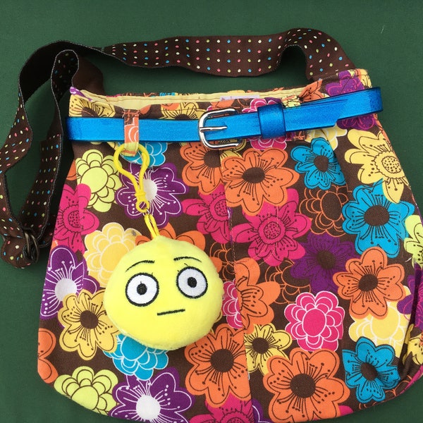 Splash of colors handbag - Emoji -  Turquoise belt - Cheerful and bright - Purse from Recycled shorts.