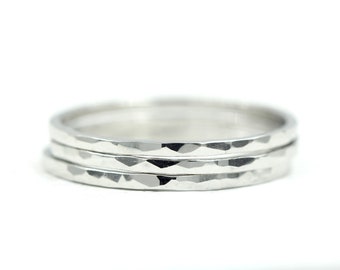 Hammered platinum stacking rings