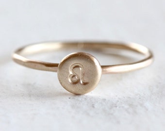 Solid Gold Zodiac Stacking Ring  Eco-Friendly Recycled Gold 14k or 18k Yellow, Rose or White Gold