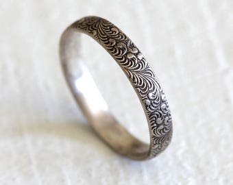 Fern ring silver patterned ring woodland pattern ring - gardener gift