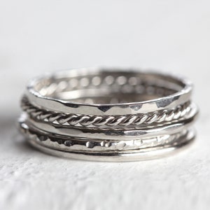 Platinum stacking rings set of 5 textured rings from recycled platinum